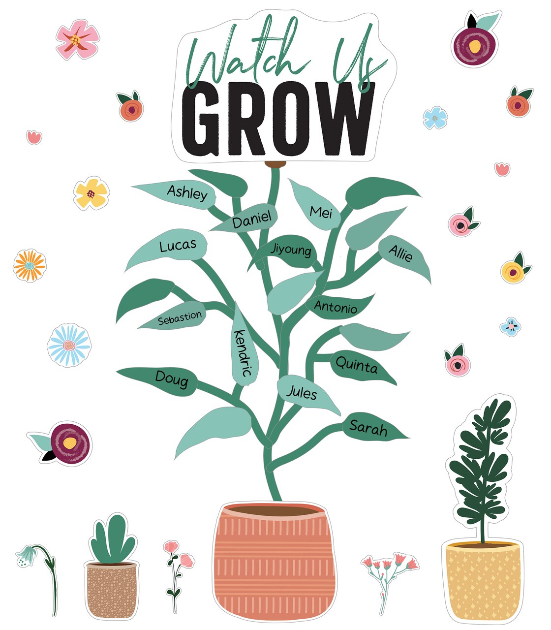 Carson Dellosa Grow Together 72 pc Bundle Bulletin Board Set, Colorful Cardstock Plants and Flower Cutouts, Name Labels, Garden Theme Decorations for Homeschool and Classroom Decor